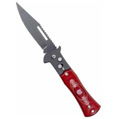 Нож складной автоматический Pirat чёрный с красной рукоятью, длина клинка 8,9 см