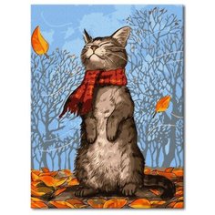 Набор для рисования "Осенний кот" / Картина по номерам / Раскраска по номерам 30х40 на подрамнике La Karti