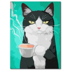 Набор для рисования "Кот и кофе" / Картина по номерам / Раскраска по номерам 30х40 на подрамнике La Karti