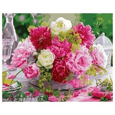 Композиция пионов в плетеной корзине живопись на холсте 40х50см Paintboy GX24756