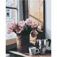 Картина по номерам HOBRUK "Кофе и тюльпаны" 40*50см