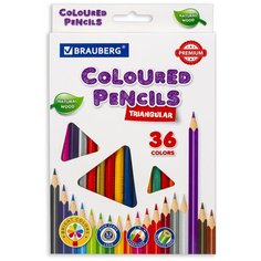Карандаши цветные BRAUBERG PREMIUM, 36 цветов, трехгранные, грифель мягкий 3,3 мм, 181654