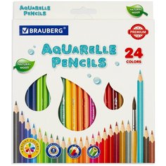 Карандаши цветные акварельные BRAUBERG PREMIUM AQUARELLE, 24 цвета, грифель мягкий 4 мм, 181673