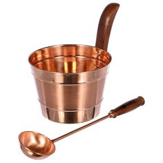 Банные штучки Набор из меди: бадья и ковш коричневый