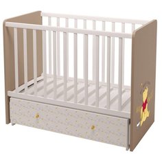 Кроватка Polini Disney baby 750 "Медвежонок Винни и его друзья" (классическая), поперечный маятник белый-макиато