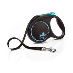 Поводок-рулетка для собак Flexi Black Design M ленточный синий 5 м