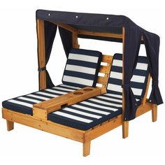 Шезлонг KidKraft детский для двоих с тентом, сине-белые полосы
