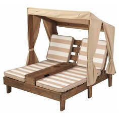 Шезлонг KidKraft детский для двоих с тентом, бело-бежевые полосы