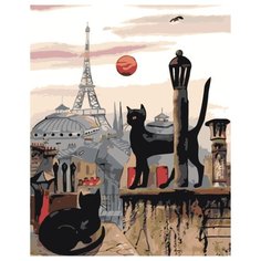 Парижские коты Раскраска картина по номерам на холсте RO103 40х50