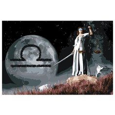 Знак зодиака Весы на фоне луны Раскраска картина по номерам на холсте KTMK-libra03public 40х60