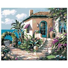 Домик на морском берегу Раскраска по номерам на холсте Живопись по номерам KTMK-82445 40х50