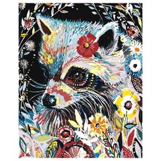 Енот в цветах Раскраска картина по номерам на холсте A481 40х50