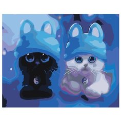 Котята в синих шапочках Раскраска картина по номерам на холсте Z281119-1 40х50