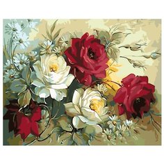 Ромашки и пышные розы Раскраска картина по номерам на холсте KTMK-flwrs01 40х50