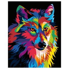 Радужный волк Раскраска картина по номерам на холсте PA05 40х50