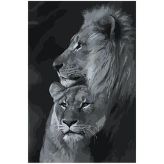 Лев и львица черно-белые Раскраска картина по номерам на холсте Z-NA20 40х60