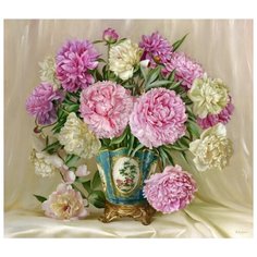 Алмазная мозаика Molly 40х50 см квадратные элементы без подрамника Бузин. Розовые и белые пионы