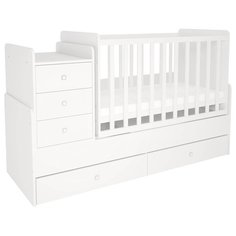 Кроватка Polini Simple 1100 с комодом (трансформер), поперечный маятник белый