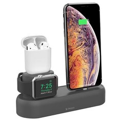 Подставка Deppa Easy Life для зарядки 3-в-1 ( iPhone/AirPods/Apple Watch 1/2/3/4), силикон, серый