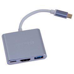 Кабель Belsis BW8901 USB 3.1 Type C (m) - HDMI (f)+ USB 3.0 (f)+ Type C (Power Delivery), 0,15 м, серебристый