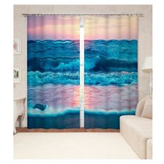 Фотошторы "Закат у синего моря" 145*260 2шт. Блэкаут Сирень
