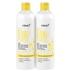 VILENTA Гель для душа-пена для ванны 2-в-1 BATH BUBBLE PARTY ДЛЯ ХОРОШЕГО НАСТРОЕНИЯ с Миндальным маслом и Дыней, 2 шт., 400 мл*2