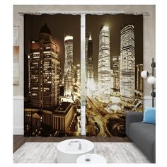 Фотошторы "Высотные здания", 145*260 2шт. Блэкаут Сирень