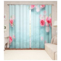 Фотошторы "Капли воды на розах" 145*260 2 шт. Блэкаут Сирень