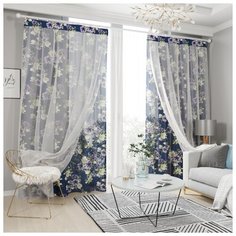 Комплект штор с тюлем на шторной ленте 17475, 145*260 см, 2 шт, подхват 2 шт. Сирень