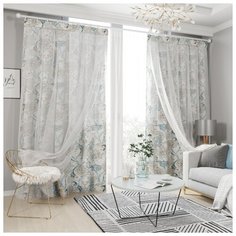 Комплект штор с тюлем на шторной ленте 13225, 145*260 см, 2 шт, подхват 2 шт. Сирень