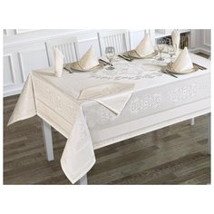 Скатерть "KARNA" жаккард пано c салфетками CARAMEL 1/8; Бежевый ; Размер: 160 х 300