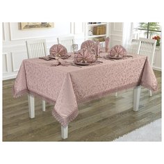 Скатерть "KARNA" KDK гипюром c салфетками*12 160х300 ; Пудра ; Размер: 160 х 300