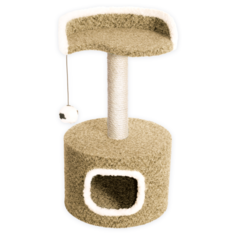 Дом для кошек с когтеточкой «Зооник» круглый с полкой в форме капли велюр/сизаль (43х43х75см) бежевый