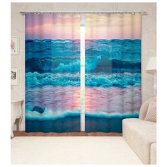 Фотошторы "Закат у синего моря" 150*260 2 шт. Шелковистые Сирень