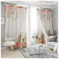 Комплект штор с тюлем на шторной ленте 18537, 145*260 см, 2 шт, подхват 2 шт. Сирень