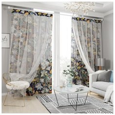 Комплект штор с тюлем на шторной ленте 16801, 145*260 см, 2 шт, подхват 2 шт. Сирень