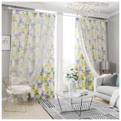 Комплект штор с тюлем на шторной ленте 13007, 145*260 см, 2 шт, подхват 2 шт. Сирень
