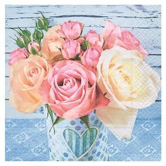 Paper + Design GmbH tabletop / Салфетки бумажные Розы на синем 3-х слойные, 33х33, 20 шт/уп. Paper+Design