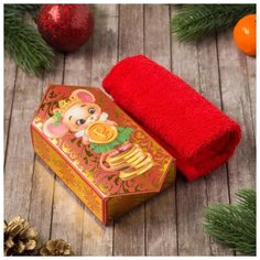 Полотенце махровое "Этель" в подарочной упаковке; Мышка - красное; размер 30 х 30