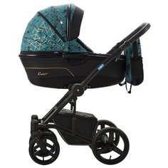 Коляска детская AroTeam ENZO 18 2в1 10 (аквамарин c золотым узором+черная кожа)