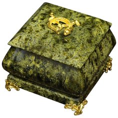 Шкатулка из змеевика с ящерицей, на ножках, с флоком внутри 85х85х80мм КаРо