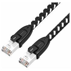 Патч-корд 0.5м PROF UTP кабель для интернета, GCR, STRONG, кат.6, 10 Гбит/с, нейлон, RJ45, ethernet high speed, черно-белый
