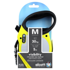 Alcott Visibility M - Поводок-рулетка для собак 5 метров до 30 кг, лента 275.786 Желтый
