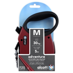 Alcott Adventure M - Поводок-рулетка для собак 5 метров до 30 кг, лента 275.646 Бордовый