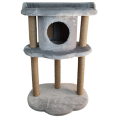 Игровой комплекс с домиком, лежанкой и котгтеточками для кошек "Клауди", 41х60х90см, серый Зоосиндикат