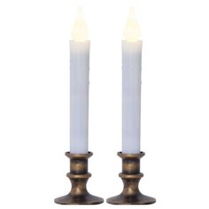 Электрические свечи в подсвечниках METTE, белые с бронзовым, тёплые белые LED-огни мерцающие, таймер, 6х23 см (набор 2 ш Star Trading