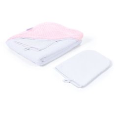 Полотенце с уголком и варежкой Nuovita GRAZIA 100x100 махра/плюш-соты (бело-розовый / bianco-rosa)