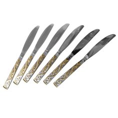 Набор ножей Золотистый трилистник, нержавеющая сталь, серебристый с золотистым, 6 шт, 22х2х3 см, MARMA MM-KNF-10