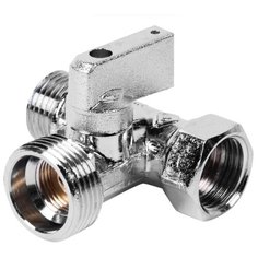 Кран трехпроходной шаровой Bugatti 877, для стиральной машины, 1/2"x3/4"x1/2"