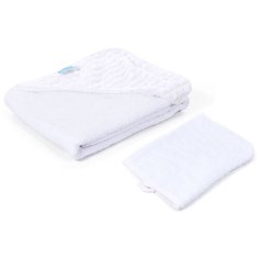 Полотенце с уголком и варежкой Nuovita GRAZIA 100x100 махра/плюш-клетка. (белый / bianco)